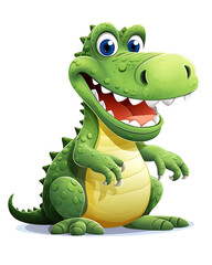 Fototapeta premium A vibrant cartoon crocodile sitting with a broad smile, showing teeth. Generative AI