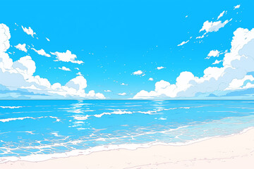 夏のビーチ、砂浜のアニメ風イラスト