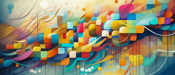 Abstract modern art piece with flowing swirls of bright, bold colors on a light background. - obrazy, fototapety, plakaty