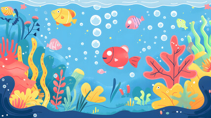 Fototapeta na wymiar Underwater scene with fishes children cartoon illustration