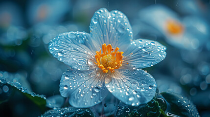 Anemone flower with rain drops on the petals, close up
