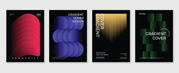 Abstract gradient background vector set. Minimalist style cover template with vibrant perspective 3d geometric prism shapes collection. Ideal design for social media, poster, cover, banner, flyer. © TWINS DESIGN STUDIO
