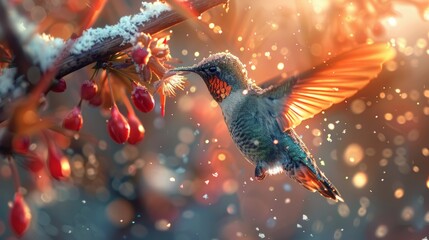 Winter Whispers The Majestic Hummingbird's Dance in a Snowy Realm