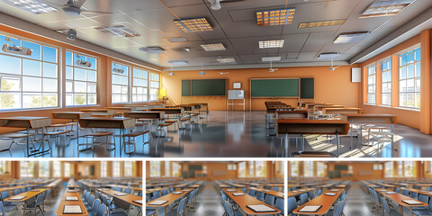 Empty middle school classroom awaits first day, First Day Anticipation: Middle School Classroom Empty - obrazy, fototapety, plakaty