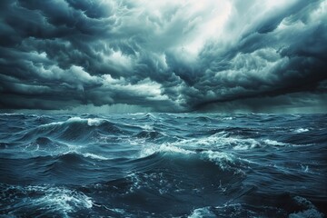 Fototapeta premium Dramatic storm clouds gathering over a dark and choppy ocean
