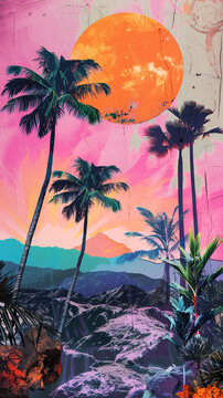 Palm trees collage landscape