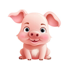 Naklejka premium Illustration of a cheerful pink piglet standing, with a cute expression and a slight shadow underfoot. Generative AI