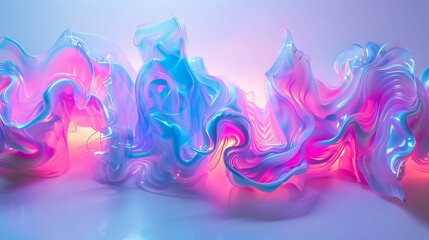 Electric neon waves cascading in fluid motions, creating a mesmerizing spectacle against white