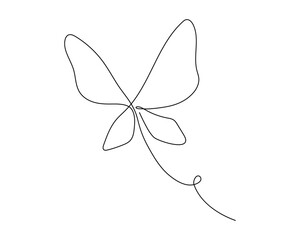 One continuous line butterfly vector illustration. Single line hand drawn sketch. Summer symbol in trendy doodle style