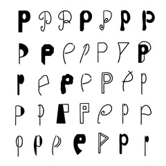 Diverse Collection of Letter P in Various hand drawn Fonts and Styles
