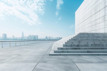 Fototapeta premium Concrete steps and buildings on the square,Empty architectural background.