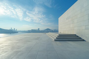 Fototapeta premium Concrete steps and buildings on the square,Empty architectural background.