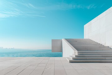 Concrete steps and buildings on the square,Empty architectural background. - obrazy, fototapety, plakaty
