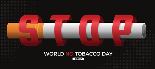World no tobacco day - Red STOP letter cross cigarette on dot black texture background vector design
