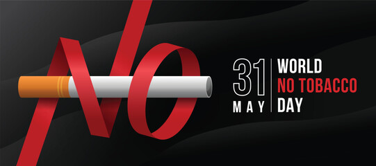 World no tobacco day - Cigarette with cross red NO letter ribbon on black background vector design