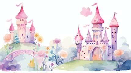 Watercolour Pastel Fairytale Clipart 2d flat cartoo