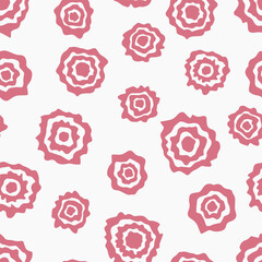 Seamless Floral Pattern With Pink Rosette Motifs on a White Background