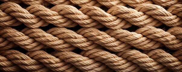 Fototapeta premium A close up view of a jute rope tied in a knot, highlighting the complexity of the weave and the natural beige tones, suitable for themes of strength and connectivity