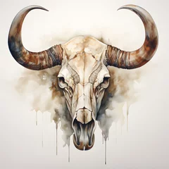 Zelfklevend Fotobehang Aquarel doodshoofd Boho Bull skull watercolor isolated on white background