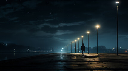 Street light in the dark misty night. Minimaism. Ai generative.