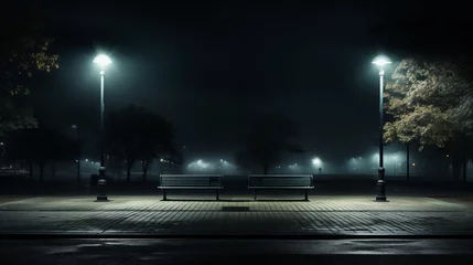 Foto op Plexiglas Street light in the dark misty night. Minimaism. Ai generative. © Kari