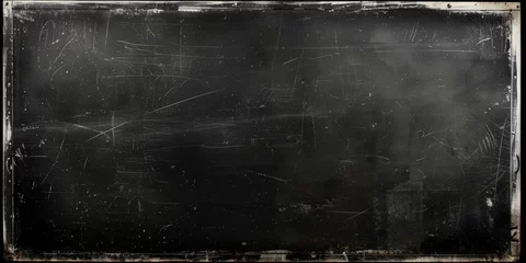 Fotobehang  dark blackboard with a thin white border around the edges. The background is plain and blank, suitable for writing or drawing ,black Distressed Grunge wall background © Planetz