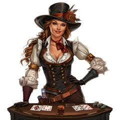 Steampunk Casino Dealer Female Character Illustration