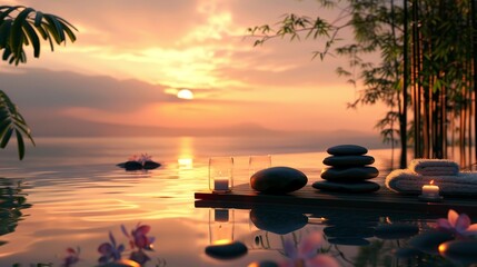 Fototapeta na wymiar A serene and peaceful 3D scene depicting the tranquility of a healthy lifestyle AI generated illustration