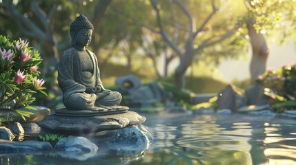A serene and peaceful 3D scene depicting the importance of mindfulness and meditation  AI generated illustration