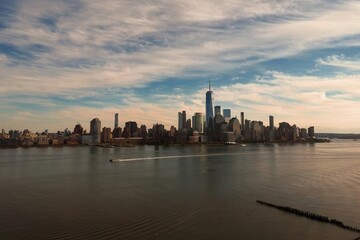 Fototapeta na wymiar New York City skyline. Manhattan Skyscrapers in NYC, aerial panorama view from Hudson Piver.