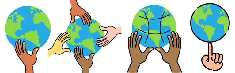 planet earth and human international community in vector in flat style. illustration for design, logo, sticker, poster, print