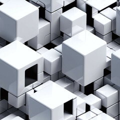 Abstract 3D cubes, Seamless white pattern. Endless background.