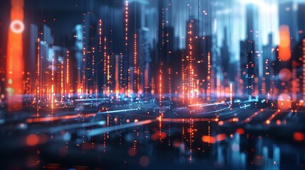 A stylish 3D illustration of sound waves pulsating in a futuristic cityscape  AI generated illustration