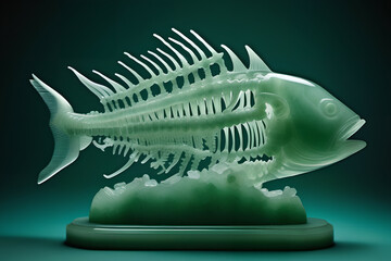 Jade fish skeleton figurine. Digital illustration.