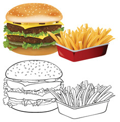 Colorful and outlined fast food illustration
