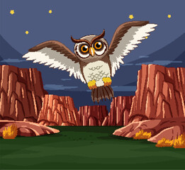 Illustration of an owl flying in a starry night sky