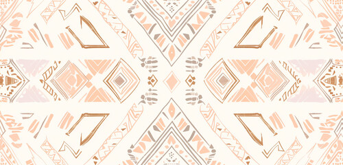 Peach and taupe Aztec lines on white, minimalist tribal chic for decor and apparel.