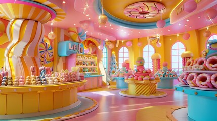 A whimsical 3D candy store with sugary treats and vibrant displays  AI generated illustration