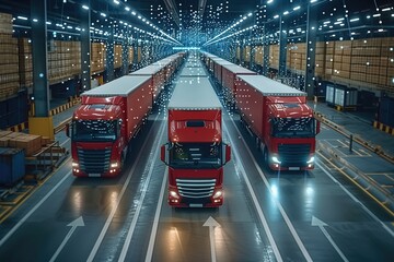 A loading dock area where trucks are loaded and unloaded with goods, featuring AI-powered scheduling systems that optimize dock usage and minimize wait times for vehicles