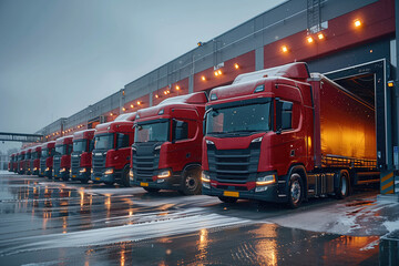 A loading dock area where trucks are loaded and unloaded with goods, featuring AI-powered scheduling systems that optimize dock usage and minimize wait times for vehicles