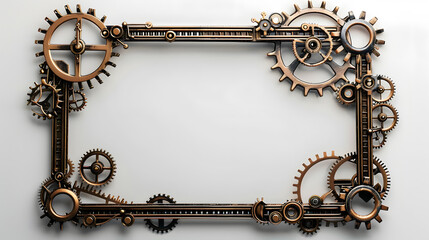 Rectangular Steampunk frame of gears and cogs gears isolated on white background