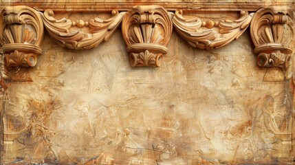 Detailed classical architectural frieze with ornate carving on a textured background.