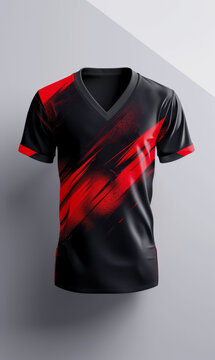 Football jersey 3d designed with printing, front view, isolated background.