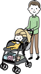 ベビーカーでお出かけ　赤ちゃんとパパ
