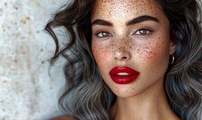 Woman With Grey Hair and Red Lipstick 
