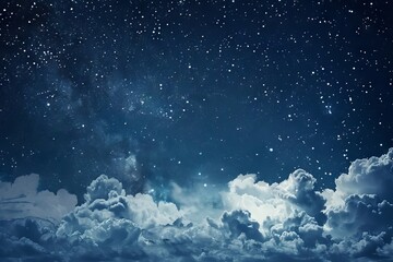 Magical starry night sky with whimsical cirrocumulus clouds on a soft transparent white backdrop, perfect for celestial themes