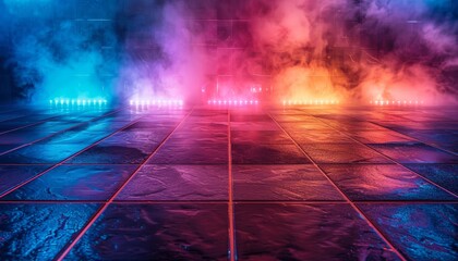 A neon lighted room with smoke and a foggy atmosphere by AI generated image