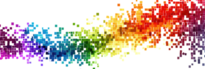 rainbow colored digital pixel art, modern design, isolated on white or transparent png