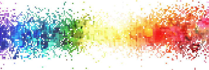 rainbow colored digital pixel art, modern design, isolated on white or transparent png