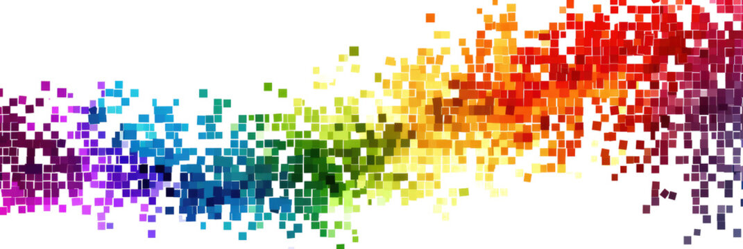 rainbow colored digital pixel art, modern design, isolated on white or transparent png